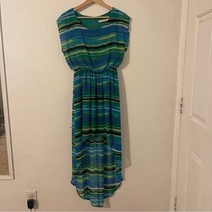 Lush Women’s High Low Dress Blue Green Striped